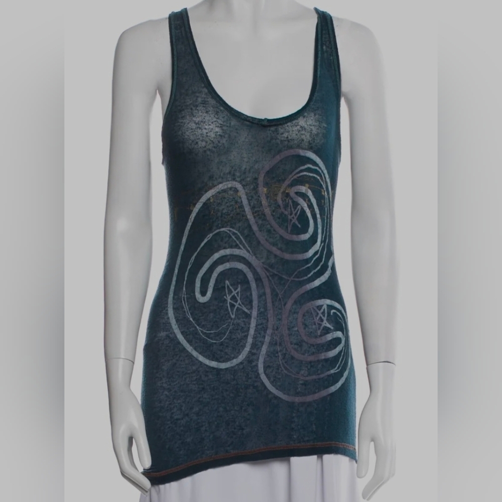 RARE BNWT THE PEOPLE OF THE LABYRINTHS TANK TEAL/BLUE W/SILVER GRAPHIC MED